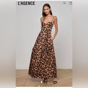 L'AGENCE Brown Leopard Print Maxi Dress